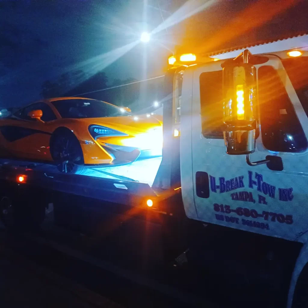 a car towed on a tow truck